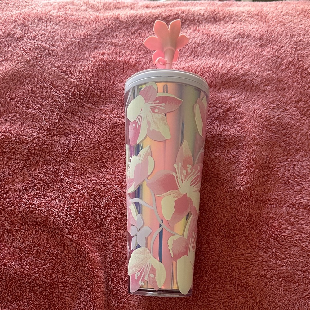 Starbucks cherry blossom 🌸 Pink Iridescent 24oz Tumbler with Flower Straw Top
